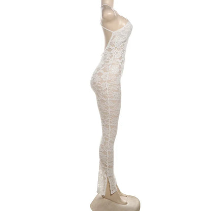 Cross Back Sheer V-Neck Jumpsuit