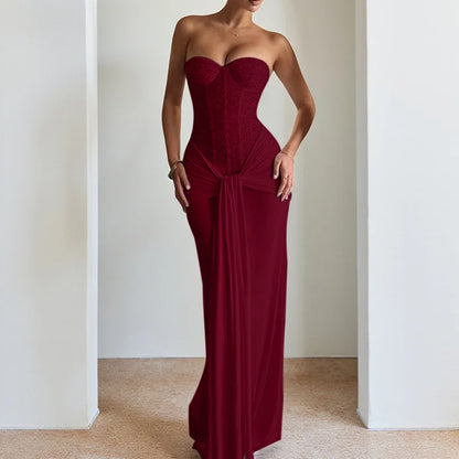Backless Sequin Ribbon Maxi Dress