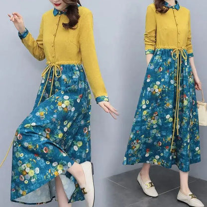 Printed Collared Shirt Maxi Dress