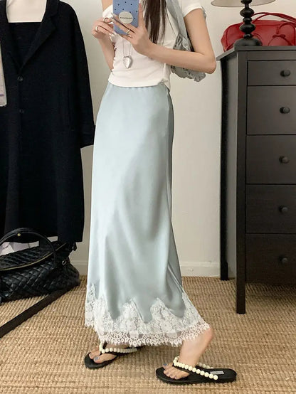 Lace Mesh High Waist Maxi Skirt