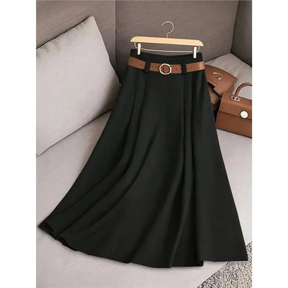 Pleated Patchwork Office Midi Skirt