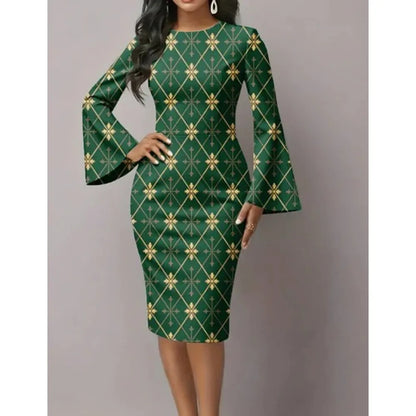 Metallic Swirl Flared Sleeve Dress