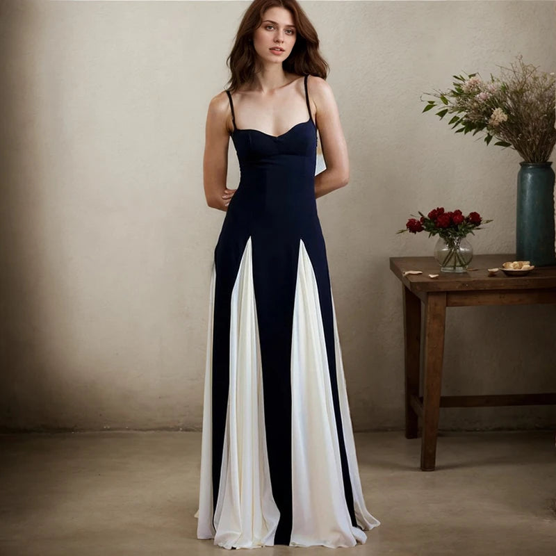 Contrast Patchwork Maxi Slip Dress