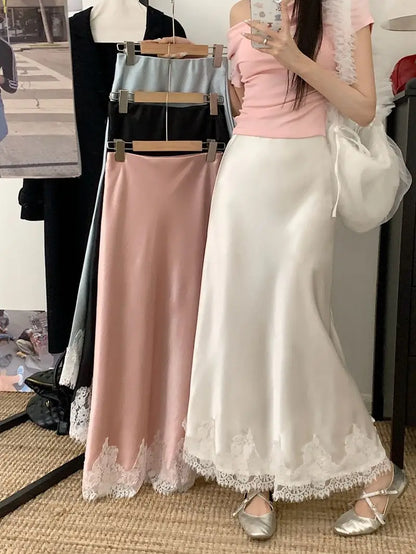 Lace Mesh High Waist Maxi Skirt