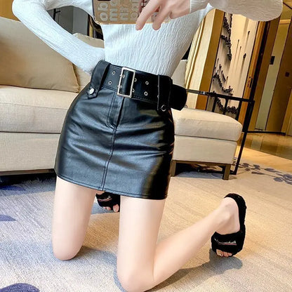 Faux Leather Buttoned Mini Skirt