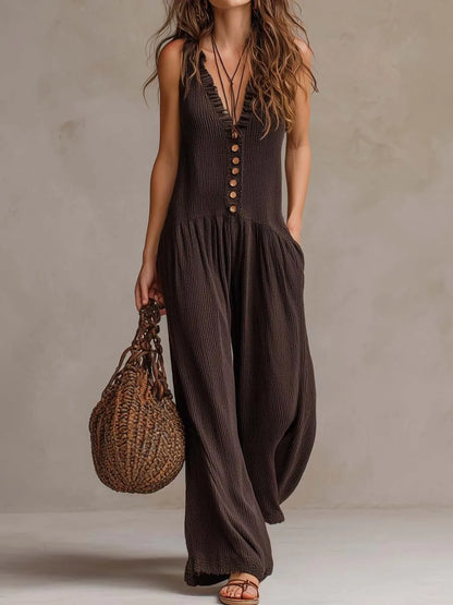 V-Neck Sleeveless Pocket Playsuit