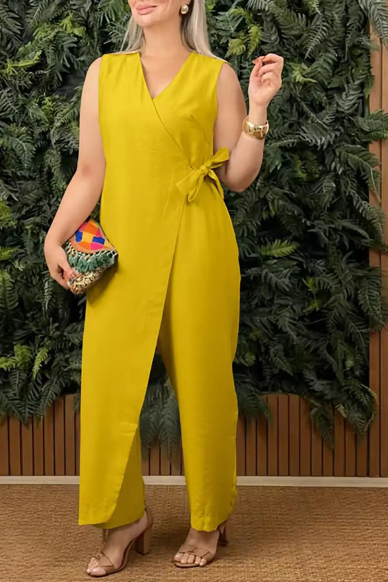 V-Neck Lace-Up Sleeveless Jumpsuit