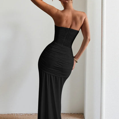 Backless Sequin Ribbon Maxi Dress