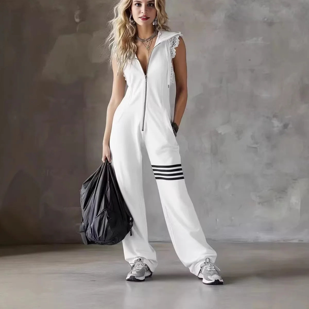 Striped Hooded Sleeveless Jumpsuit