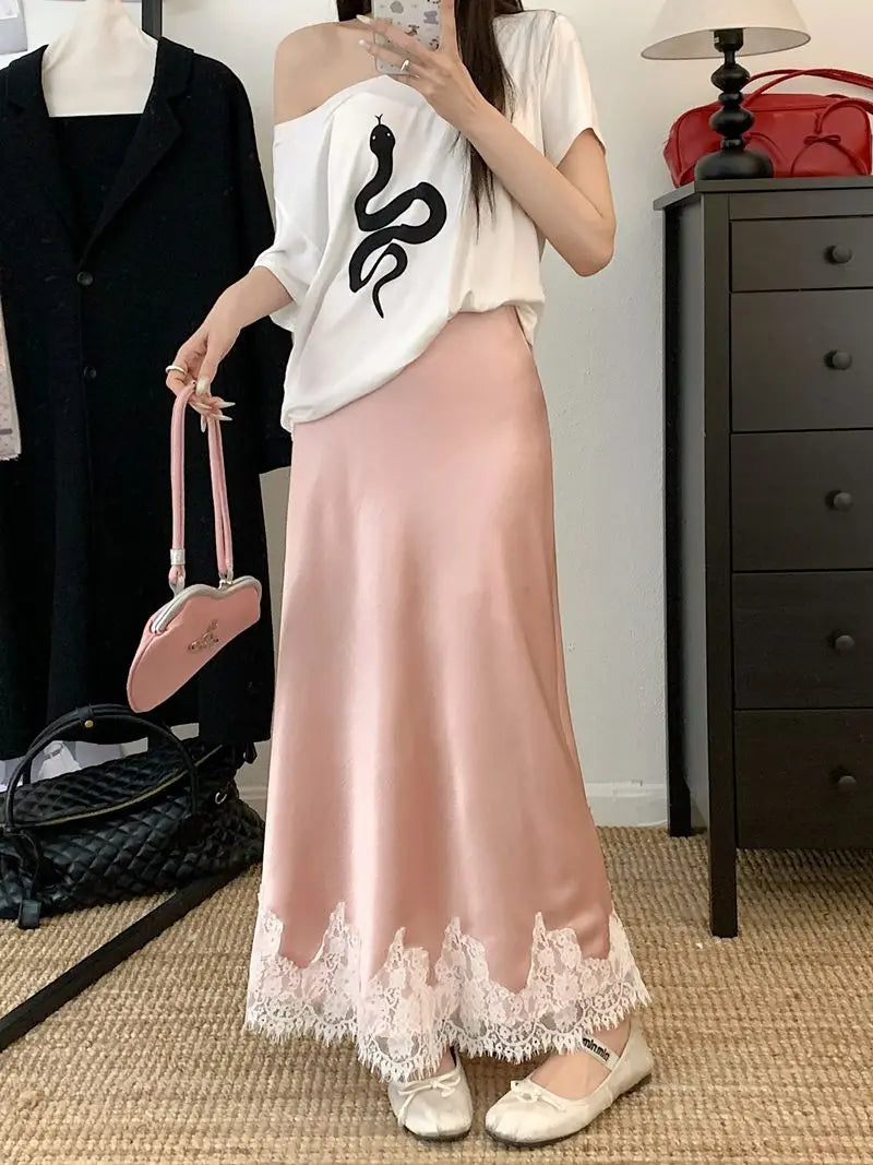 Lace Mesh High Waist Maxi Skirt