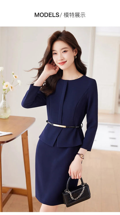 Belted Office Dress with Batwing Sleeves