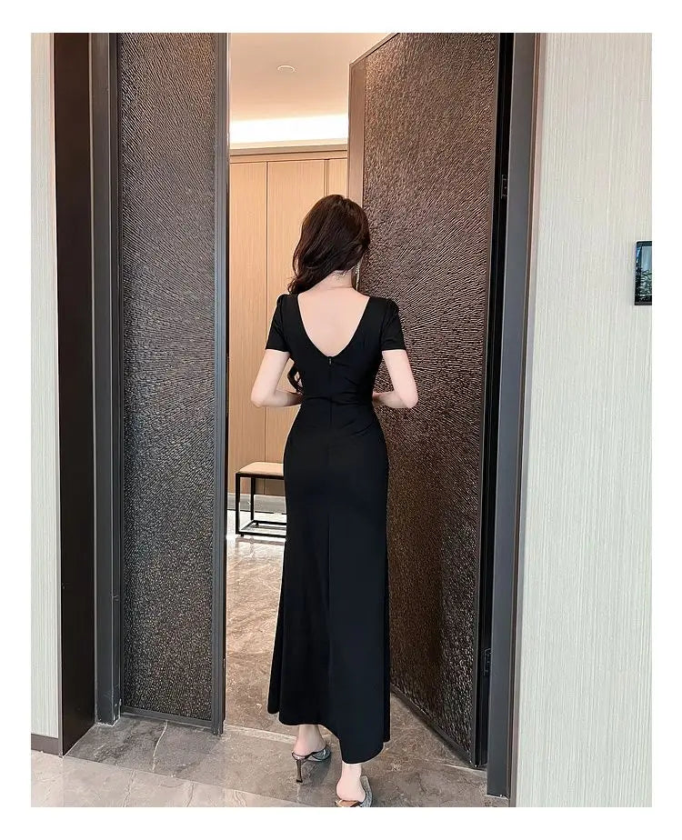 Asymmetric V-Neck Ankle Dress