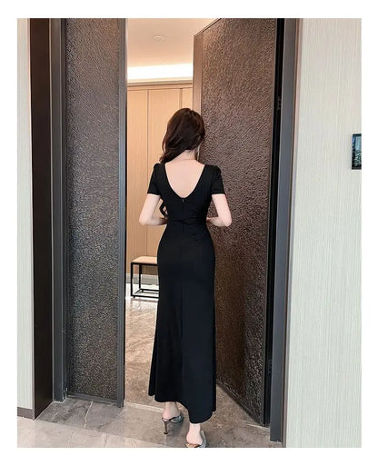 Asymmetric V-Neck Ankle Dress