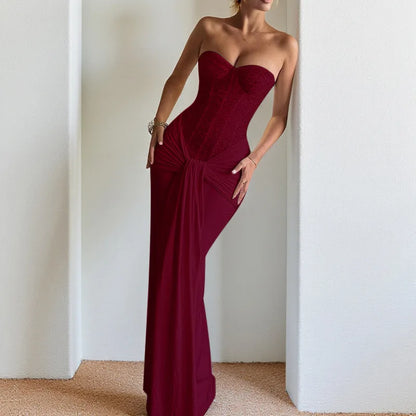 Backless Sequin Ribbon Maxi Dress