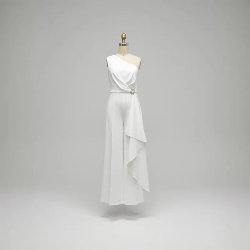 White One Shoulder Ruffle Jumpsuit