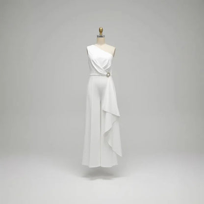 White One Shoulder Ruffle Jumpsuit