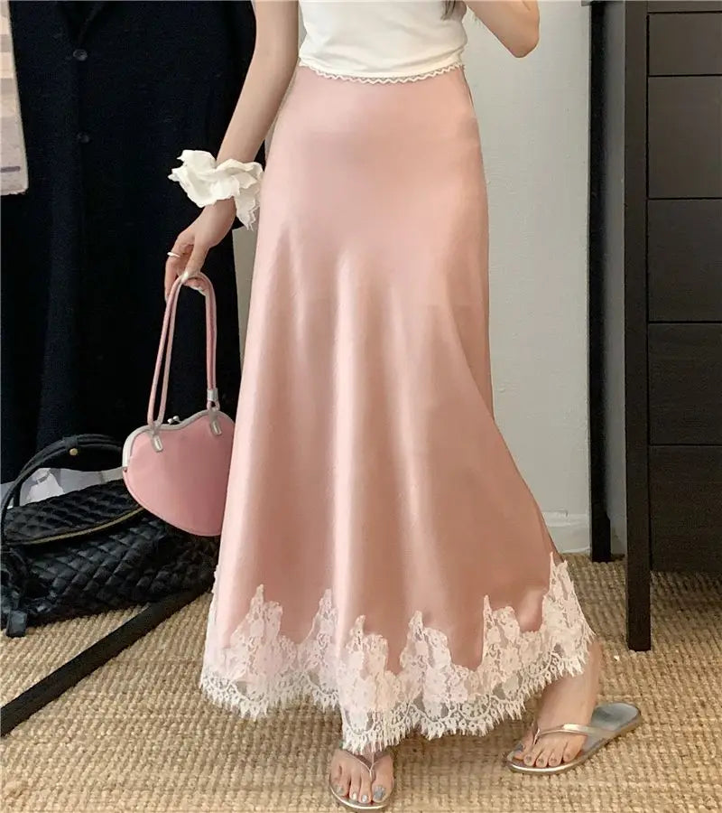 Lace Mesh High Waist Maxi Skirt