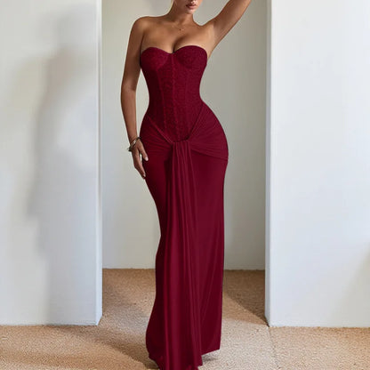 Backless Sequin Ribbon Maxi Dress