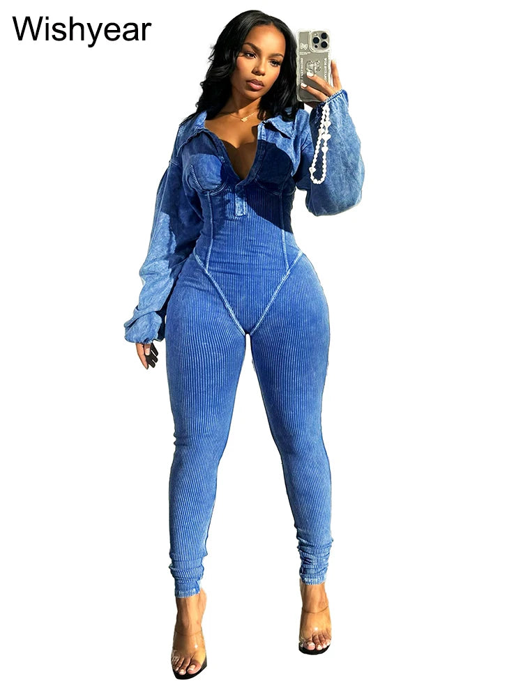Pink Lapel Long Sleeve Jumpsuit
