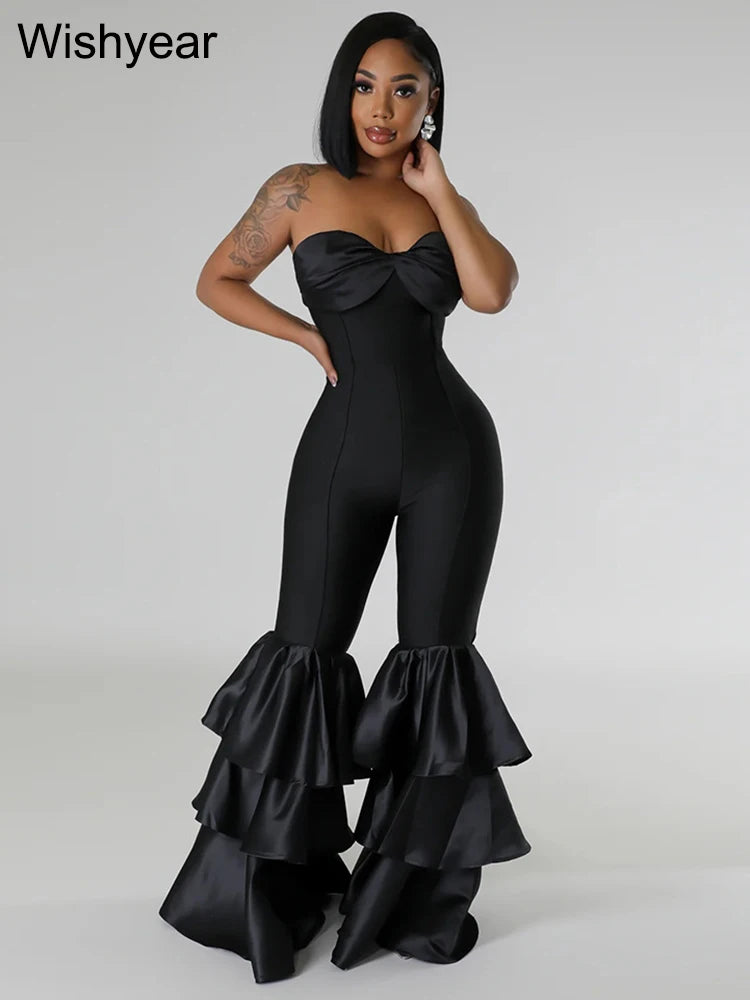 Strapless Ruffle Flare Jumpsuit