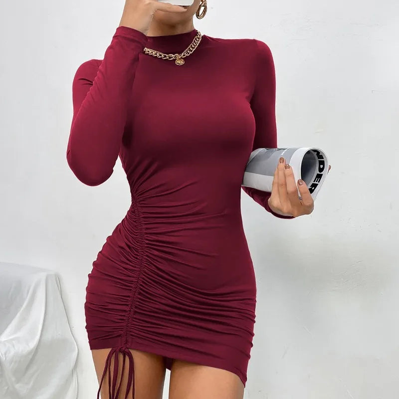 Pleated Tie-Waist Knee Length Dress