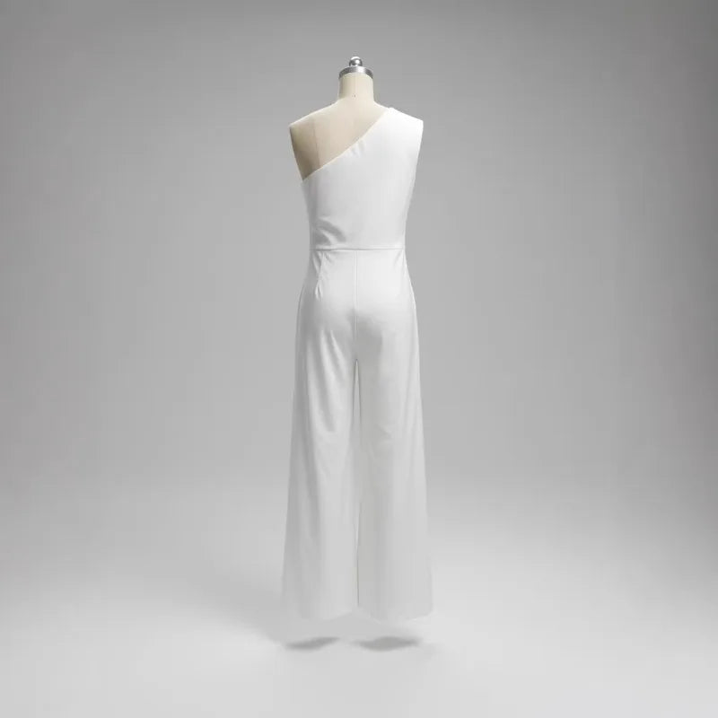 White One Shoulder Ruffle Jumpsuit