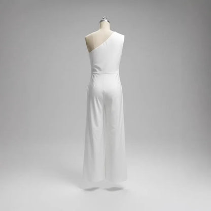 White One Shoulder Ruffle Jumpsuit