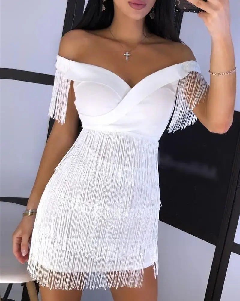 One-Shoulder Fringed Party Dress