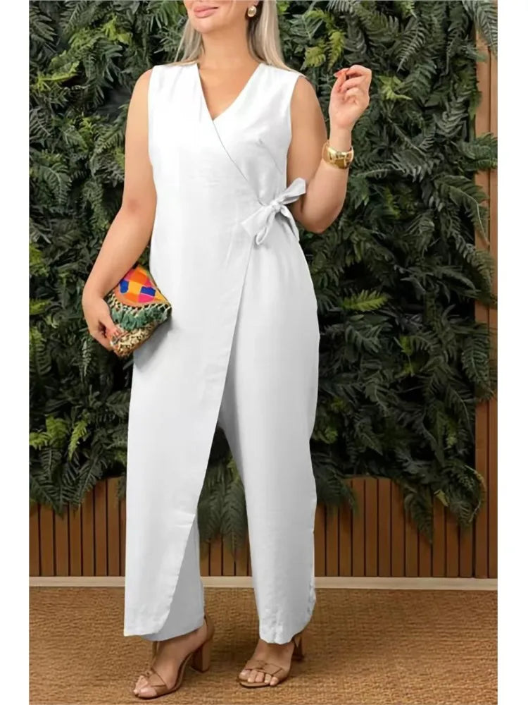 V-Neck Lace-Up Sleeveless Jumpsuit