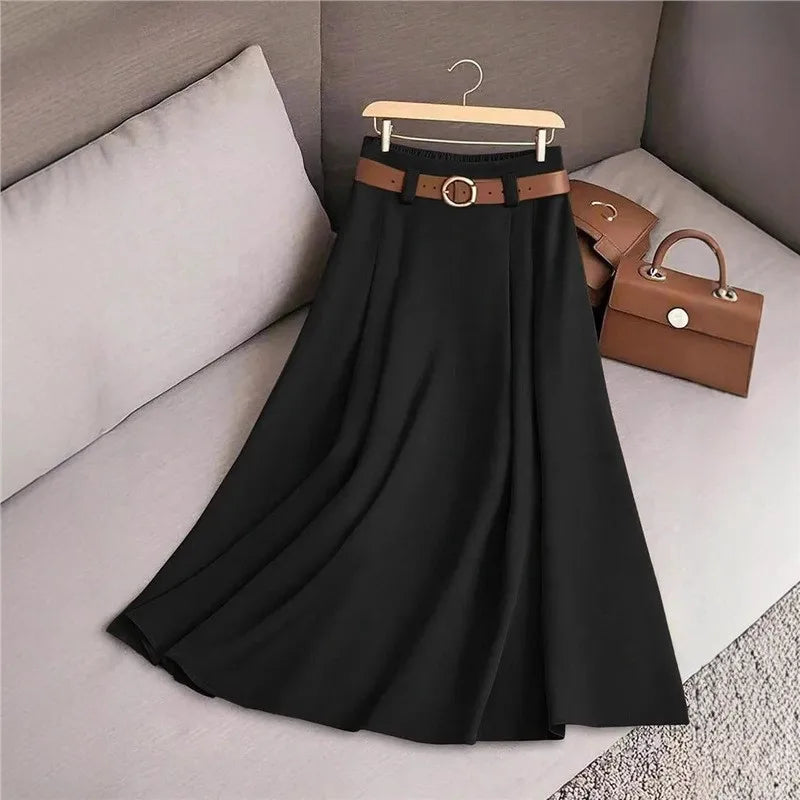 Pleated Patchwork Office Midi Skirt