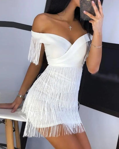 One-Shoulder Fringed Party Dress