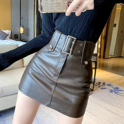 Faux Leather Buttoned Mini Skirt