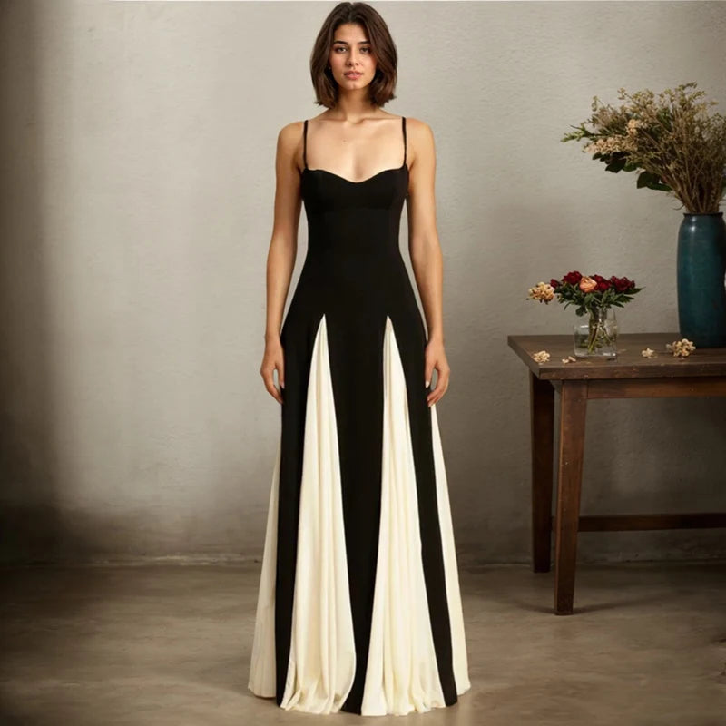 Contrast Patchwork Maxi Slip Dress