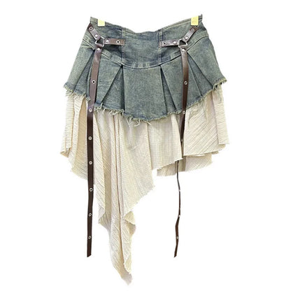 Pleated Splice Mini Skirt