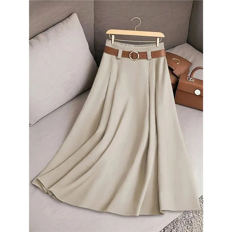 Pleated Patchwork Office Midi Skirt