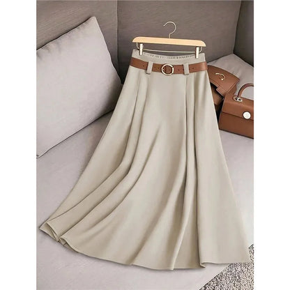 Pleated Patchwork Office Midi Skirt