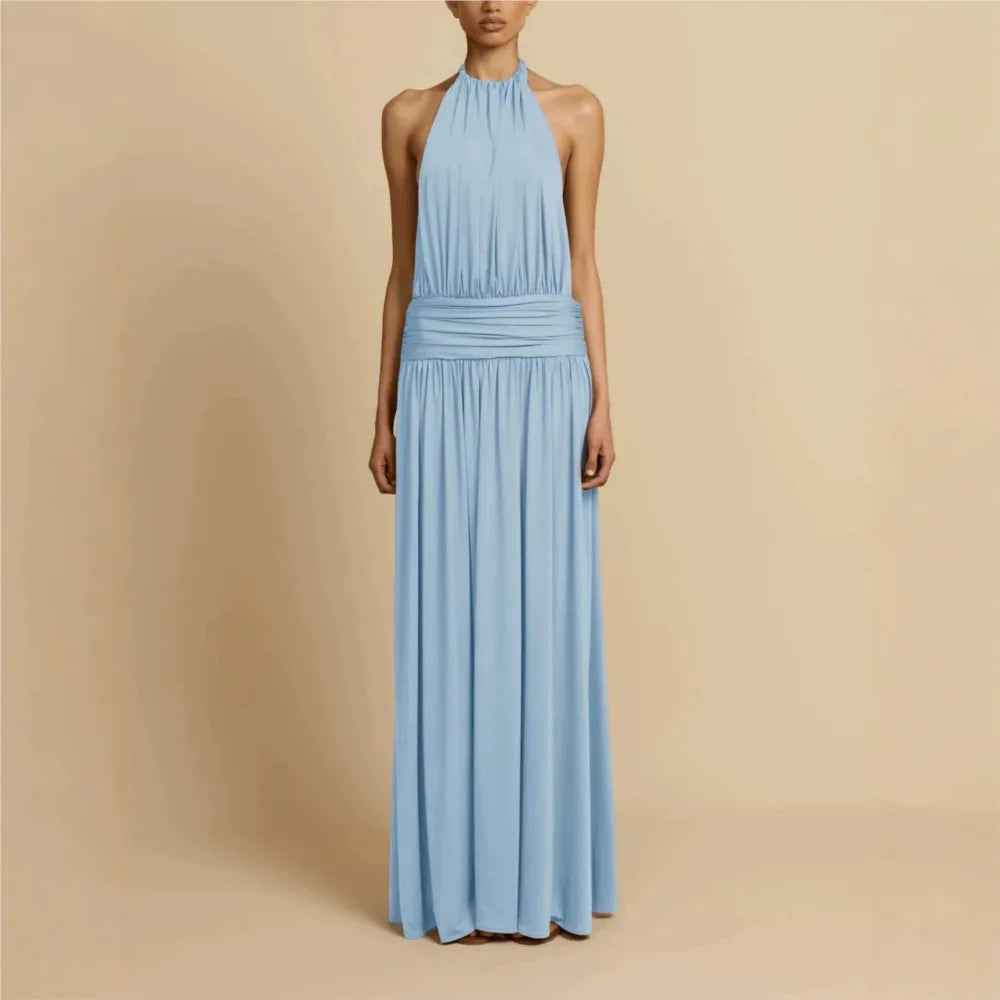 Pleated Halter Neck Banquet Dress