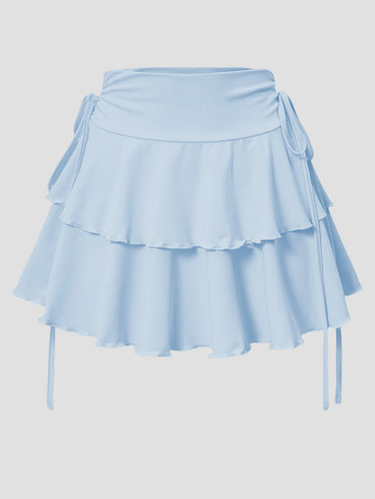 Elastic Waist Lace-Up Mini Skirt