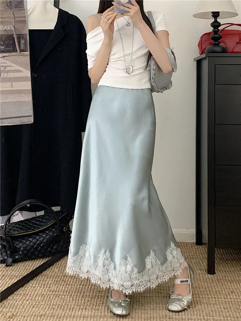 Lace Mesh High Waist Maxi Skirt