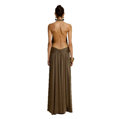 Pleated Halter Neck Banquet Dress