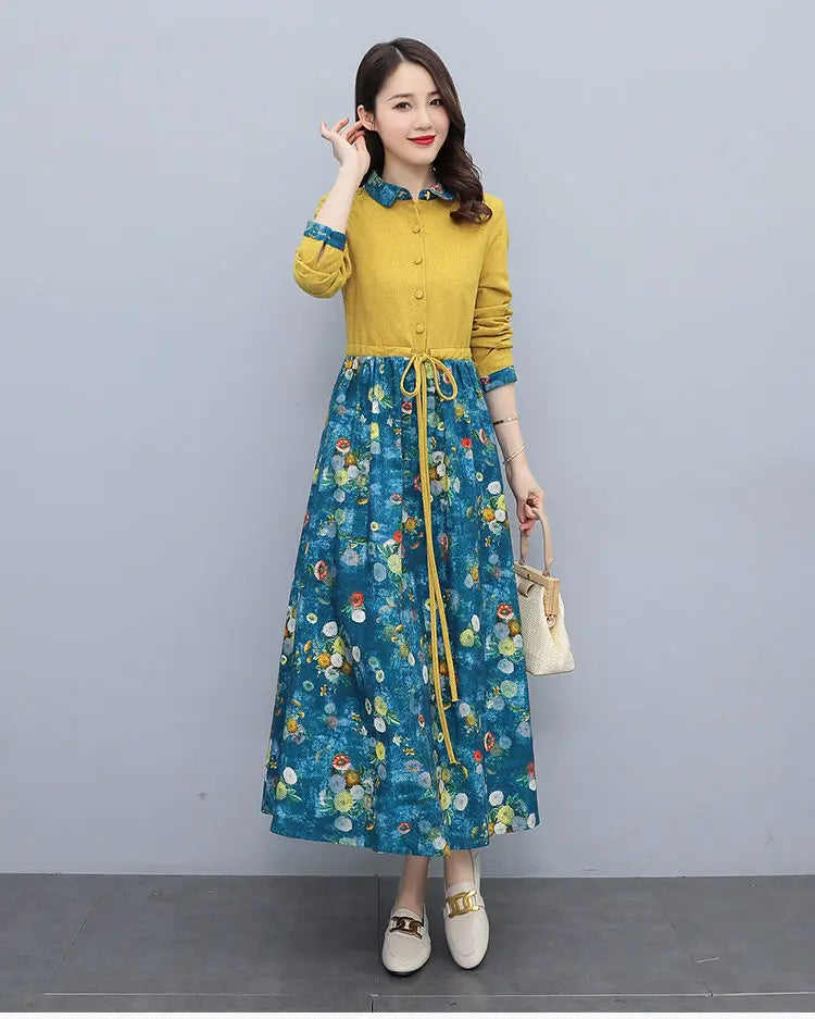 Printed Collared Shirt Maxi Dress