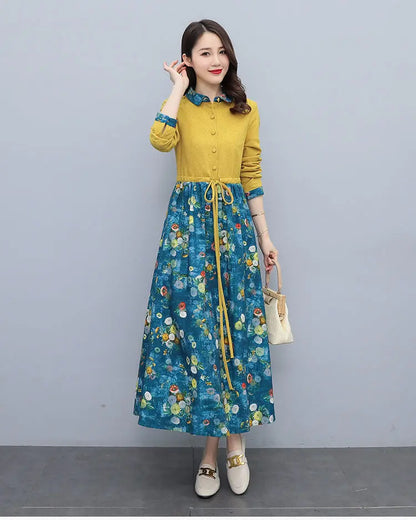 Printed Collared Shirt Maxi Dress