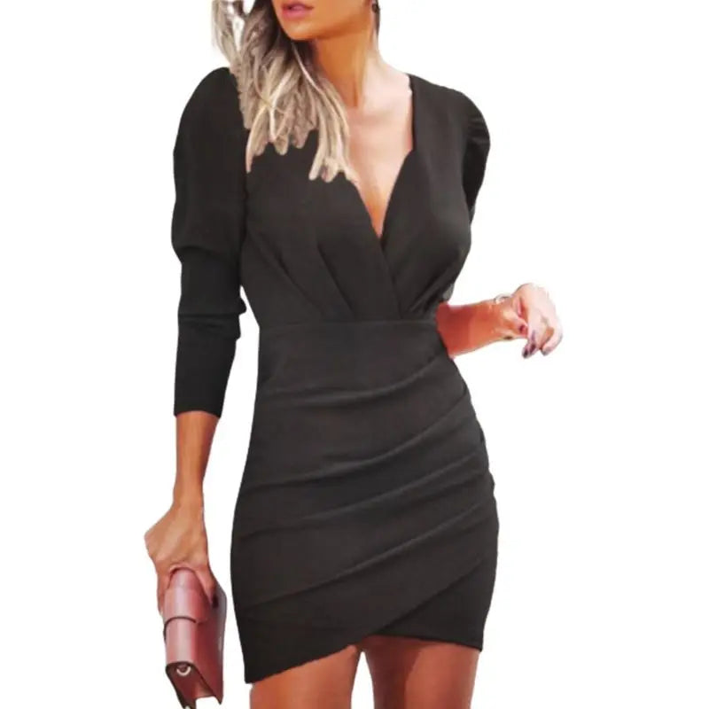 Pleated Long Sleeve Sheath Dress