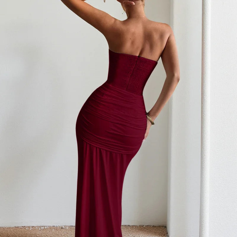 Backless Sequin Ribbon Maxi Dress