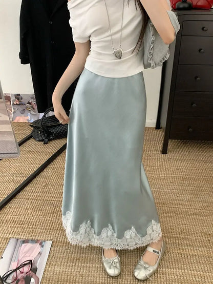 Lace Mesh High Waist Maxi Skirt