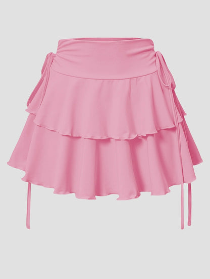Elastic Waist Lace-Up Mini Skirt