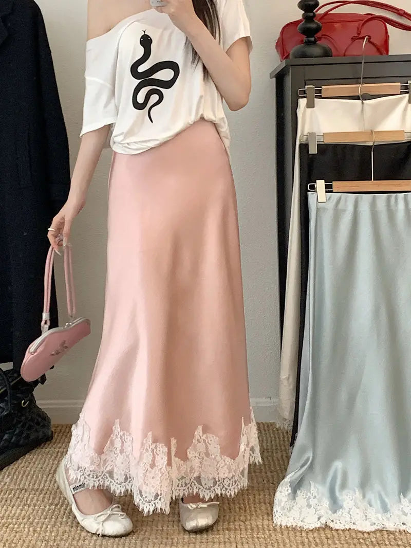 Lace Mesh High Waist Maxi Skirt