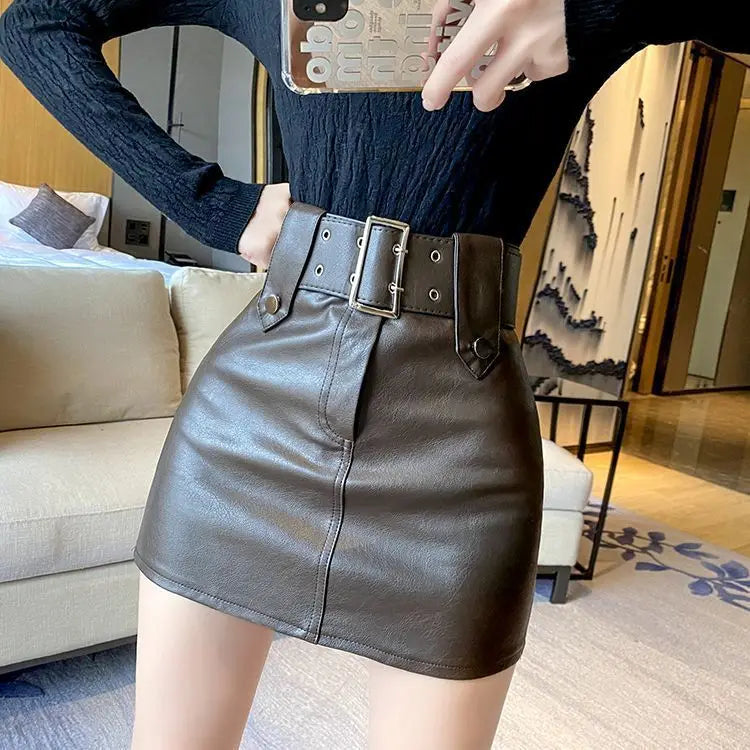 Faux Leather Buttoned Mini Skirt