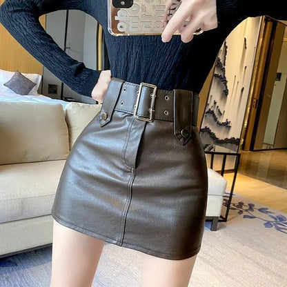Faux Leather Buttoned Mini Skirt