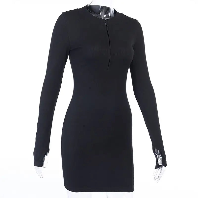 Ribbed Long Sleeve Bodycon Mini Dress